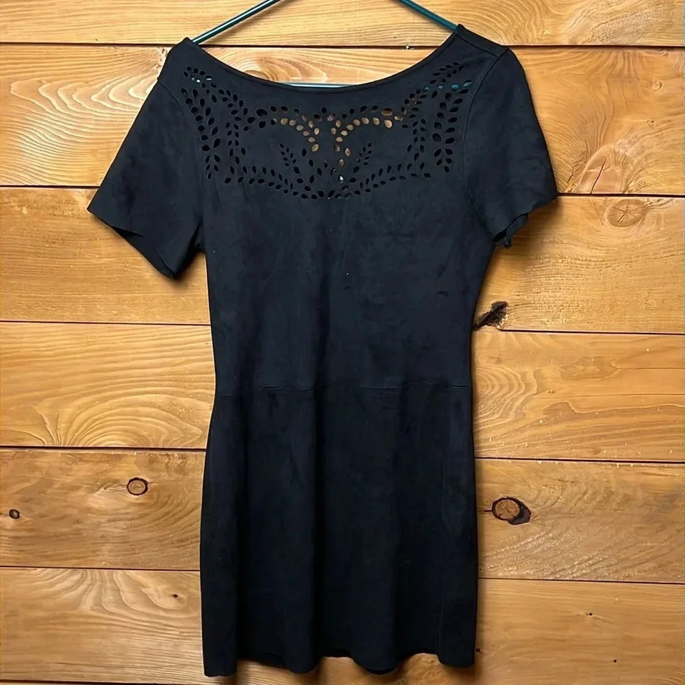 Sanctuary Black Alexia Faux Suede Sheath Cocktail Dress Women Md Laser Cut Event